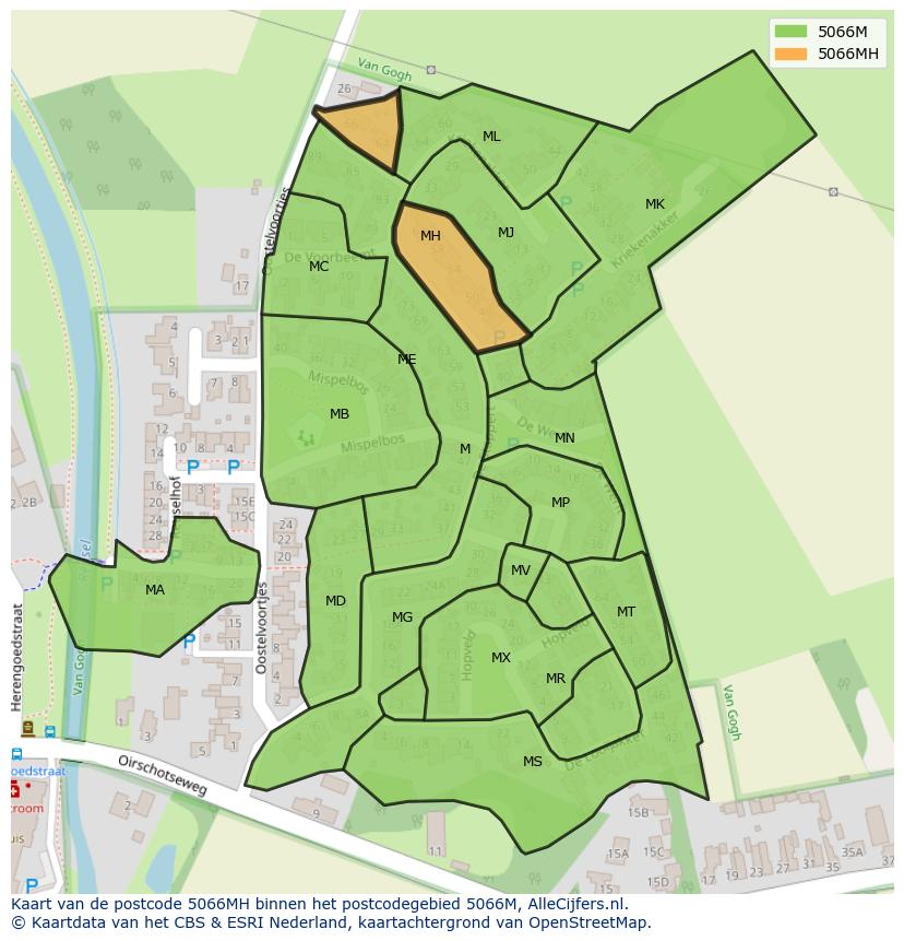 Afbeelding van het postcodegebied 5066 MH op de kaart.