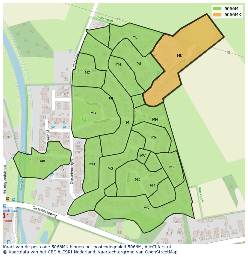 Afbeelding van het postcodegebied 5066 MK op de kaart.