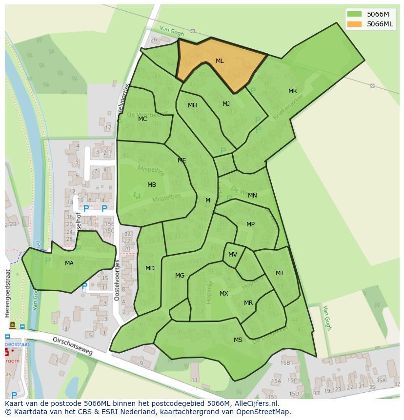 Afbeelding van het postcodegebied 5066 ML op de kaart.
