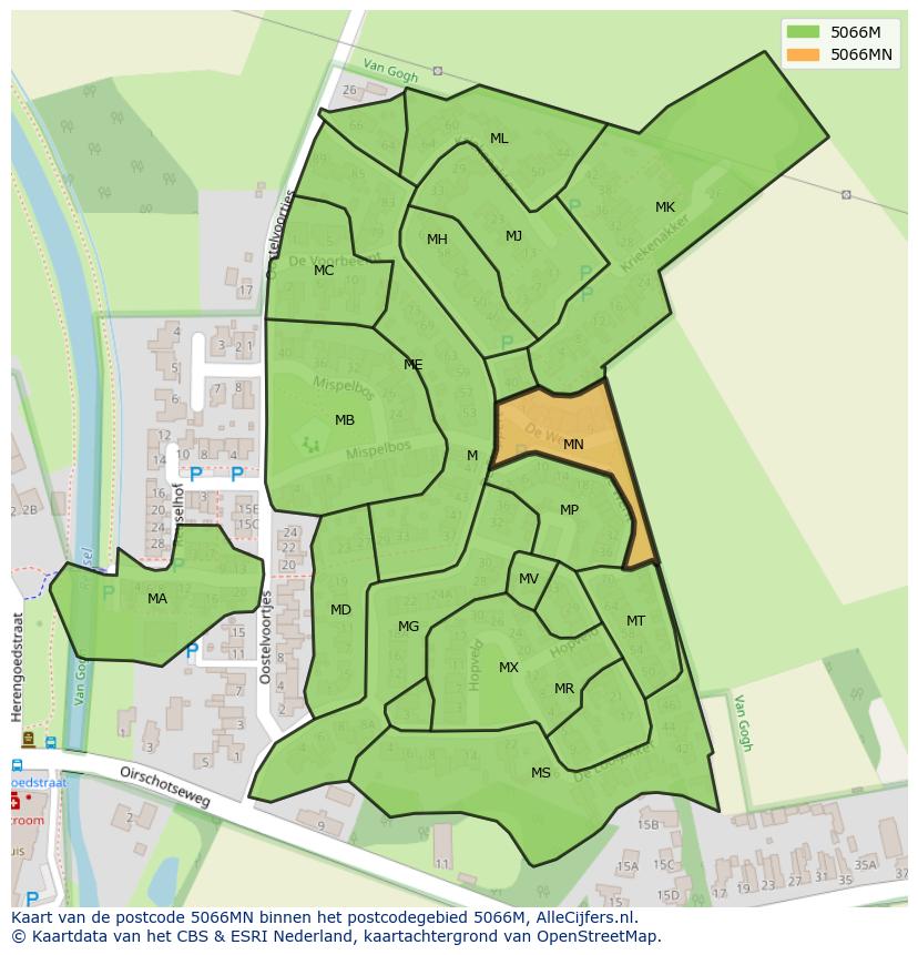Afbeelding van het postcodegebied 5066 MN op de kaart.