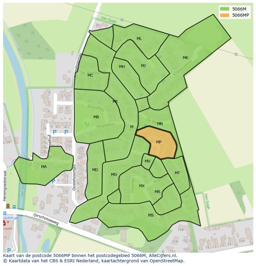 Afbeelding van het postcodegebied 5066 MP op de kaart.