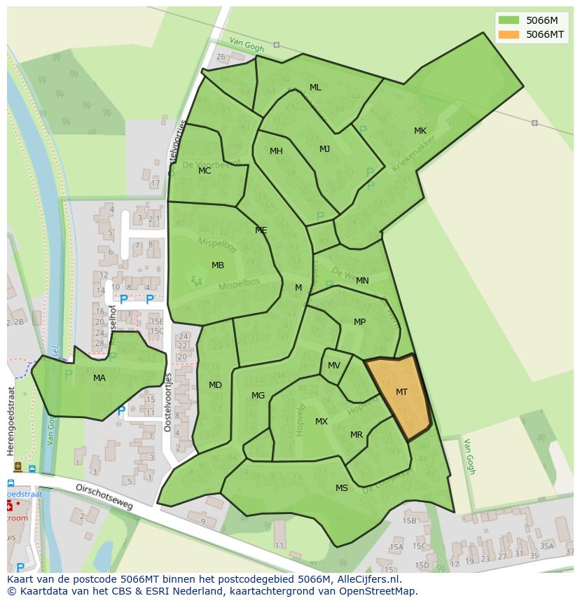 Afbeelding van het postcodegebied 5066 MT op de kaart.