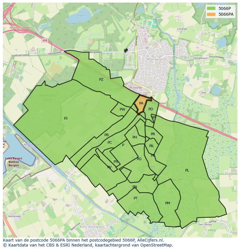 Afbeelding van het postcodegebied 5066 PA op de kaart.