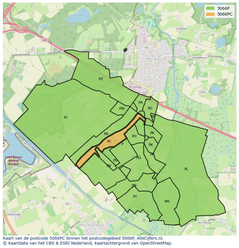 Afbeelding van het postcodegebied 5066 PC op de kaart.