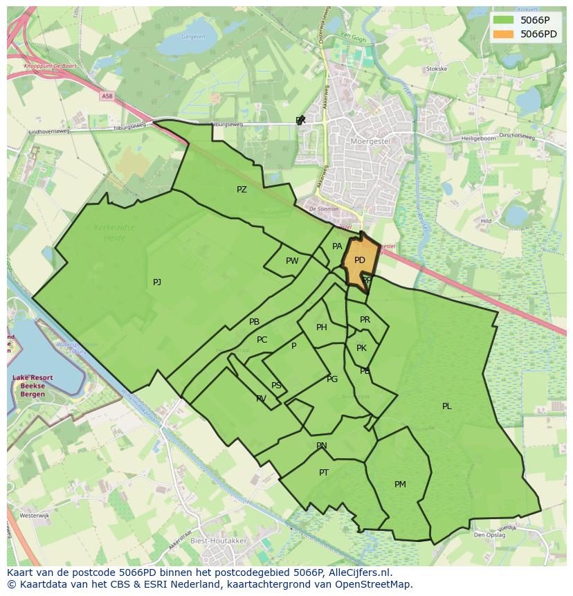 Afbeelding van het postcodegebied 5066 PD op de kaart.