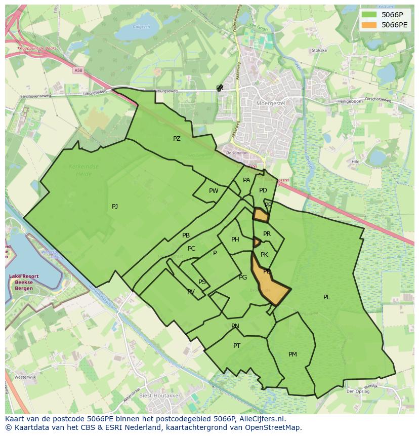 Afbeelding van het postcodegebied 5066 PE op de kaart.