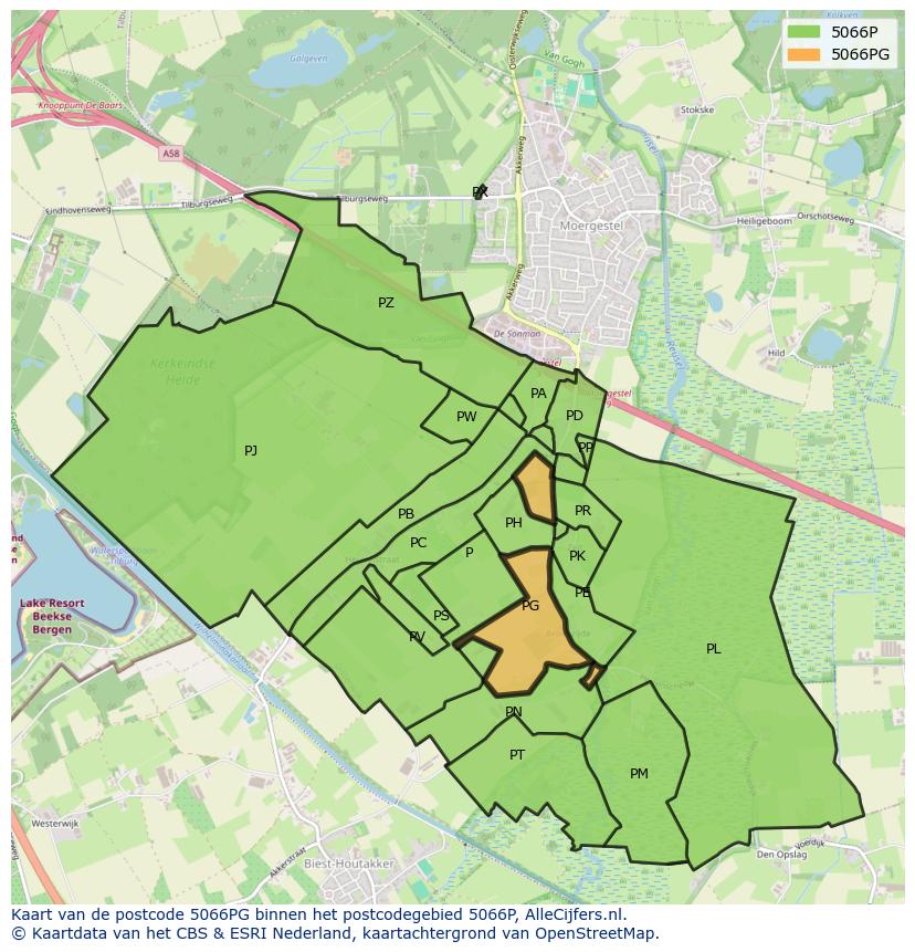Afbeelding van het postcodegebied 5066 PG op de kaart.