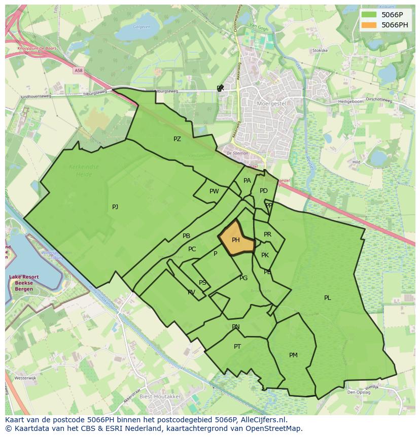 Afbeelding van het postcodegebied 5066 PH op de kaart.