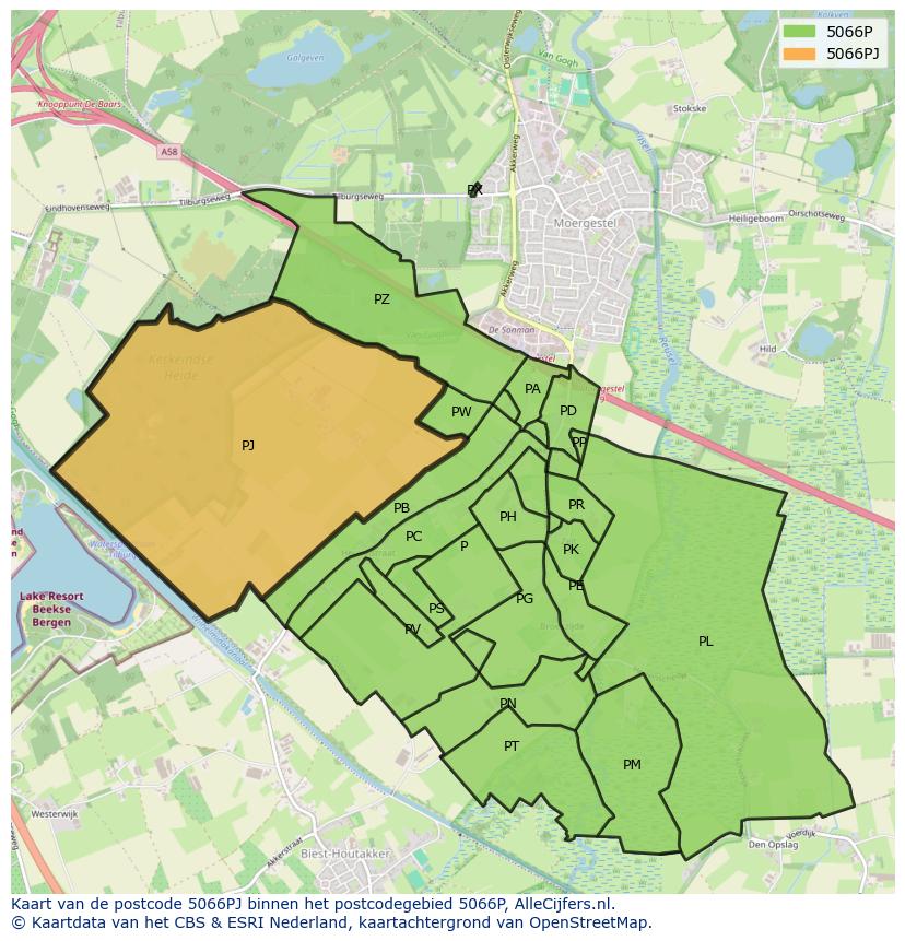 Afbeelding van het postcodegebied 5066 PJ op de kaart.