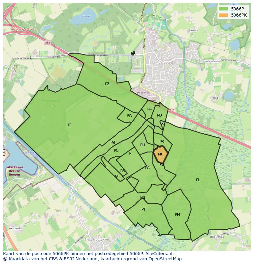 Afbeelding van het postcodegebied 5066 PK op de kaart.