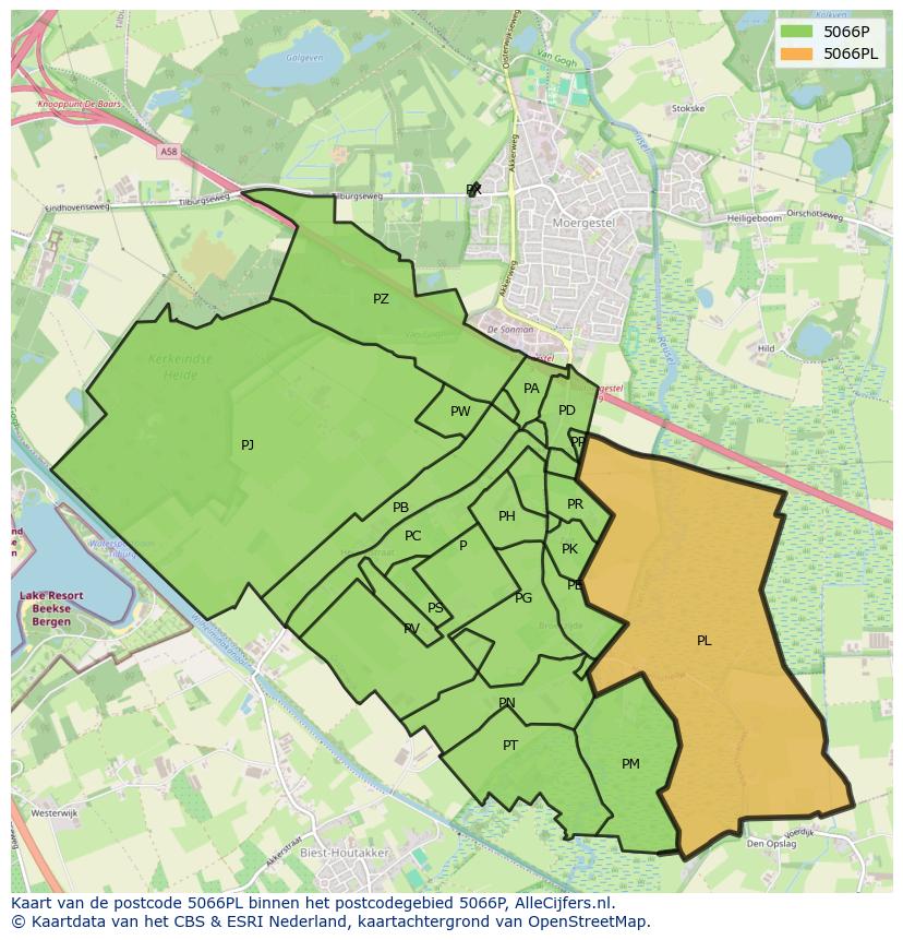 Afbeelding van het postcodegebied 5066 PL op de kaart.