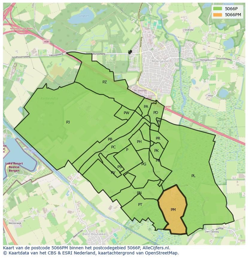 Afbeelding van het postcodegebied 5066 PM op de kaart.