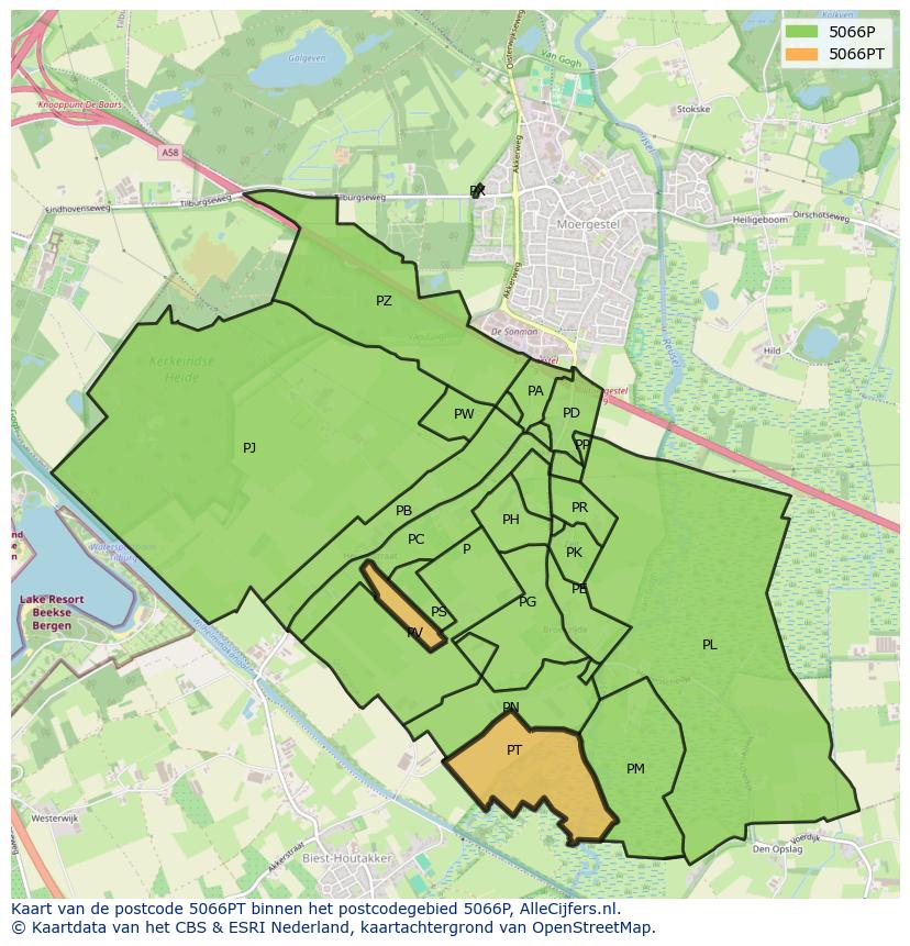 Afbeelding van het postcodegebied 5066 PT op de kaart.