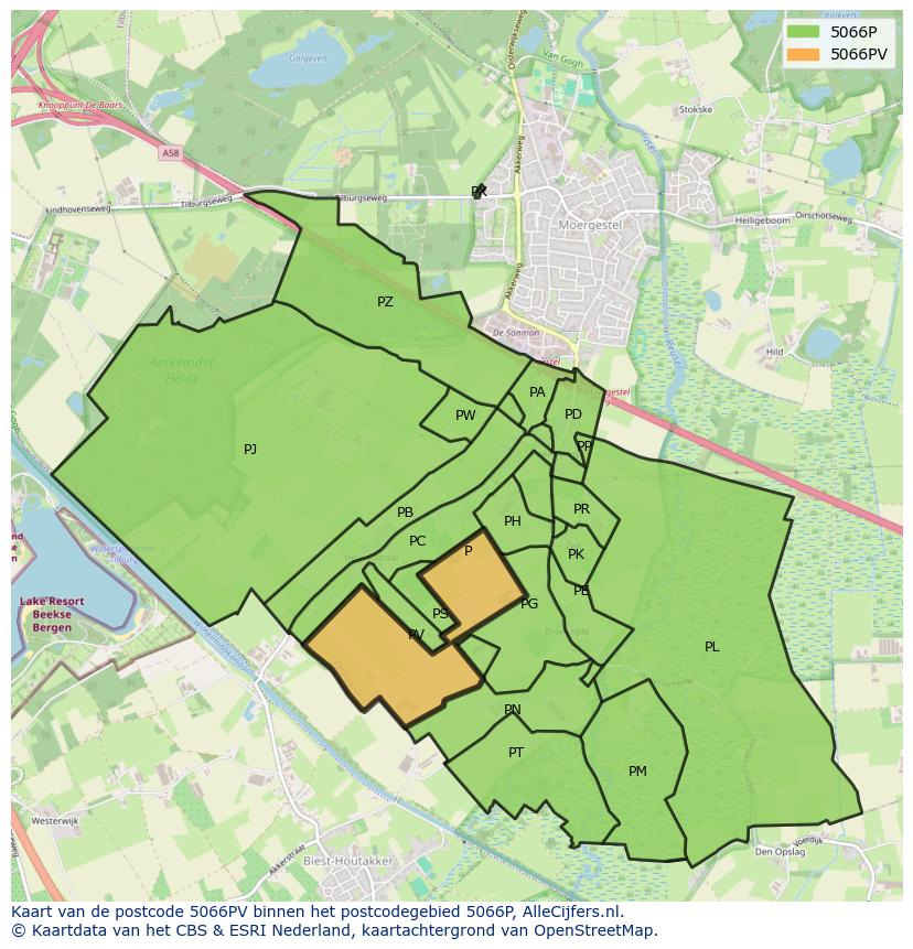 Afbeelding van het postcodegebied 5066 PV op de kaart.