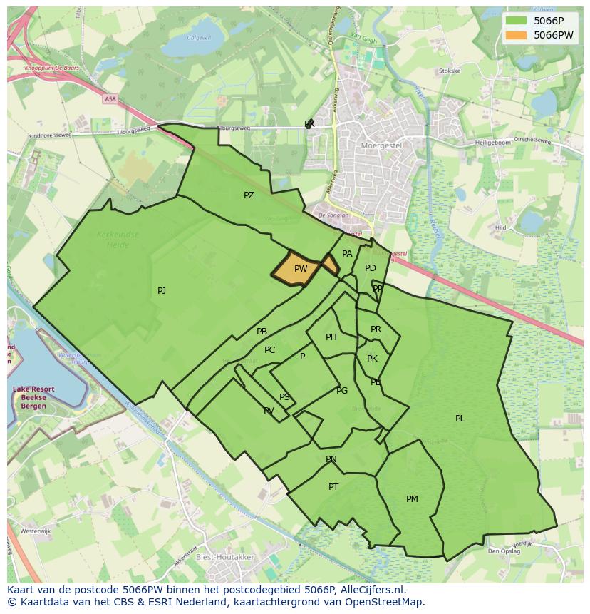Afbeelding van het postcodegebied 5066 PW op de kaart.