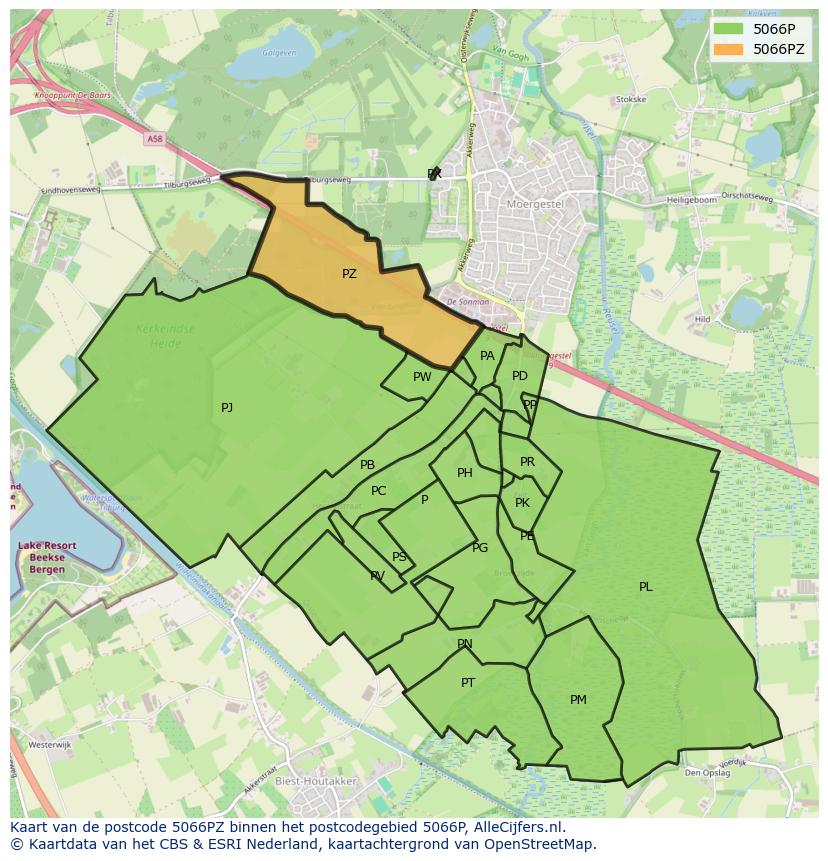 Afbeelding van het postcodegebied 5066 PZ op de kaart.