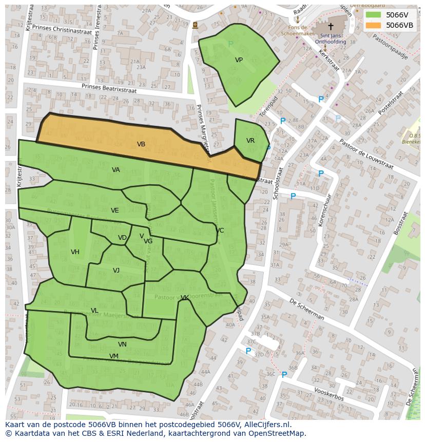 Afbeelding van het postcodegebied 5066 VB op de kaart.