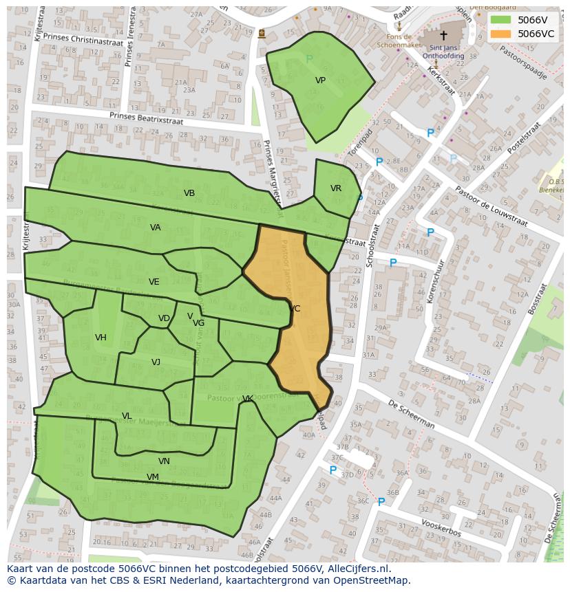 Afbeelding van het postcodegebied 5066 VC op de kaart.