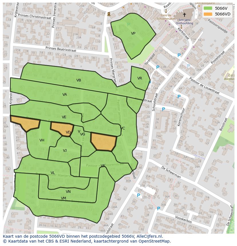 Afbeelding van het postcodegebied 5066 VD op de kaart.