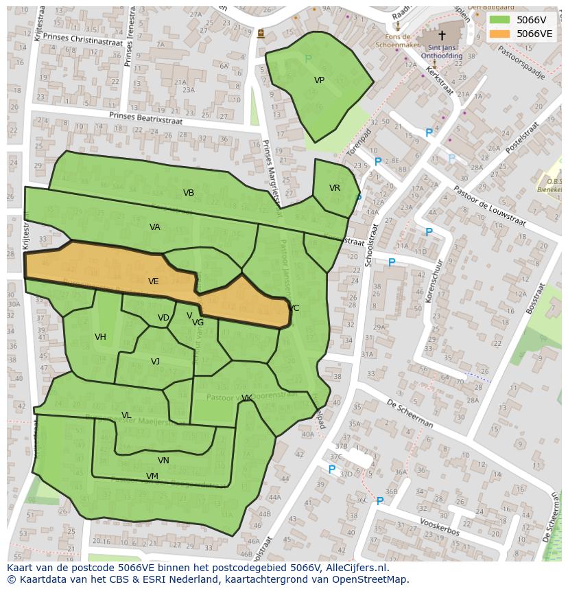 Afbeelding van het postcodegebied 5066 VE op de kaart.