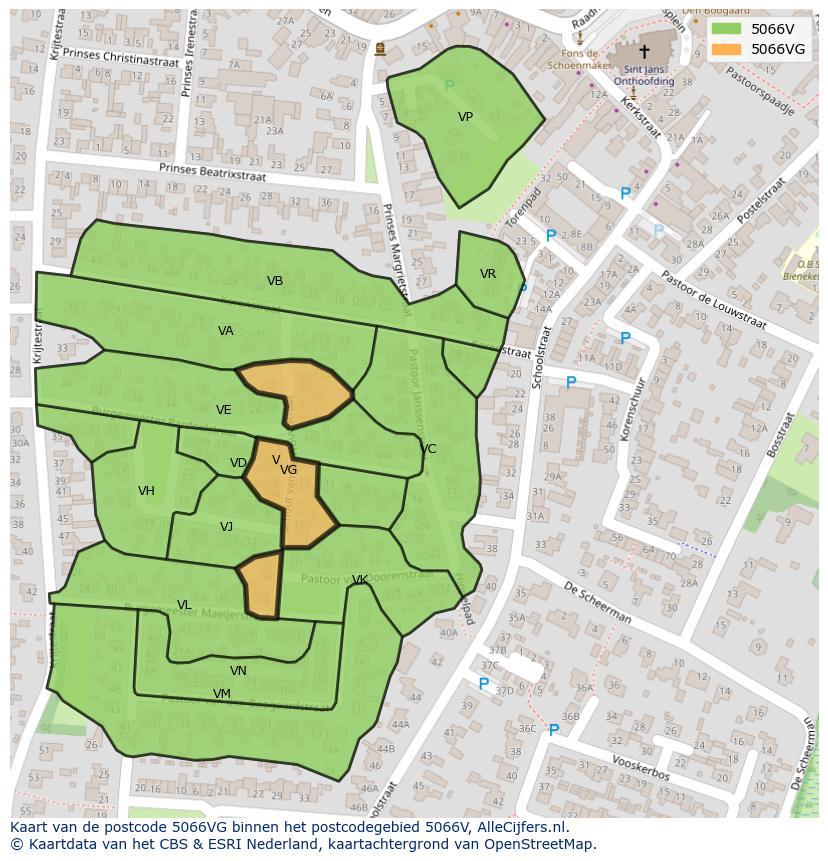 Afbeelding van het postcodegebied 5066 VG op de kaart.