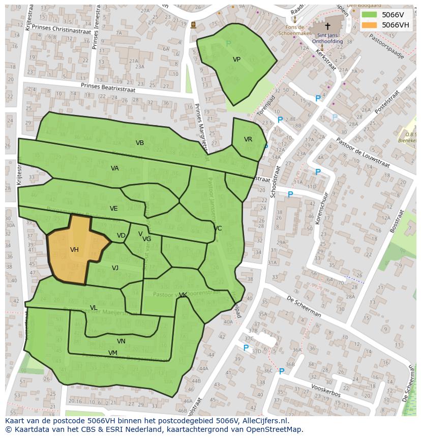 Afbeelding van het postcodegebied 5066 VH op de kaart.