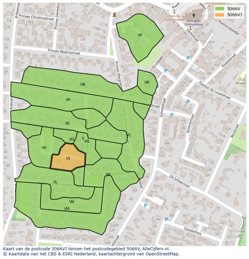 Afbeelding van het postcodegebied 5066 VJ op de kaart.