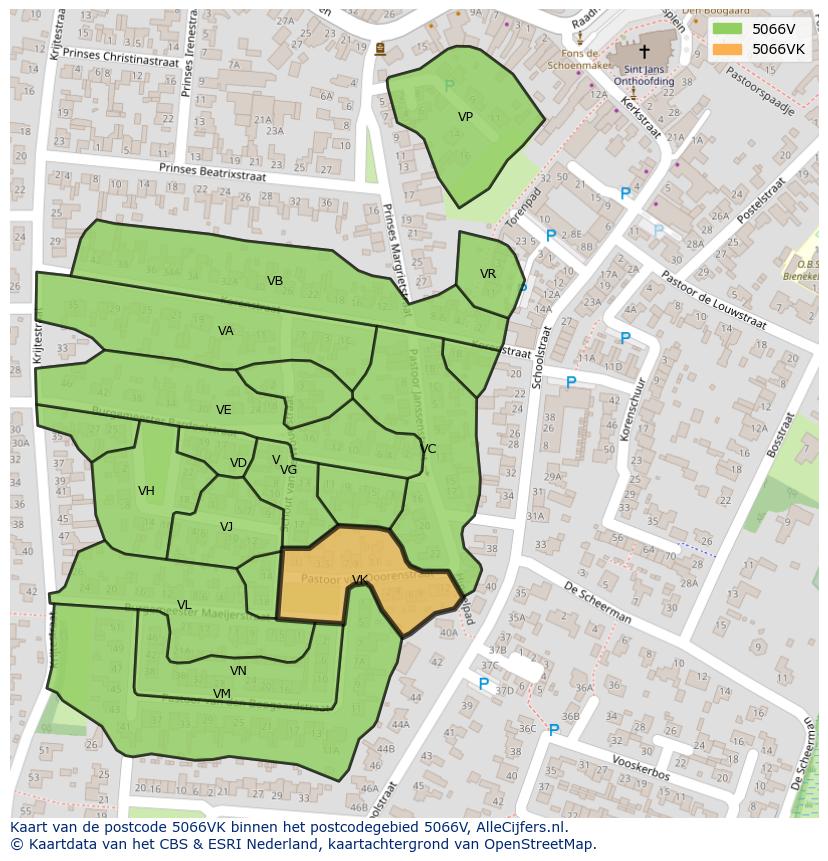 Afbeelding van het postcodegebied 5066 VK op de kaart.