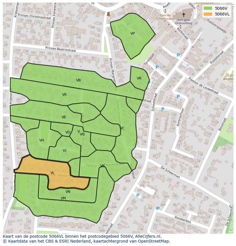 Afbeelding van het postcodegebied 5066 VL op de kaart.