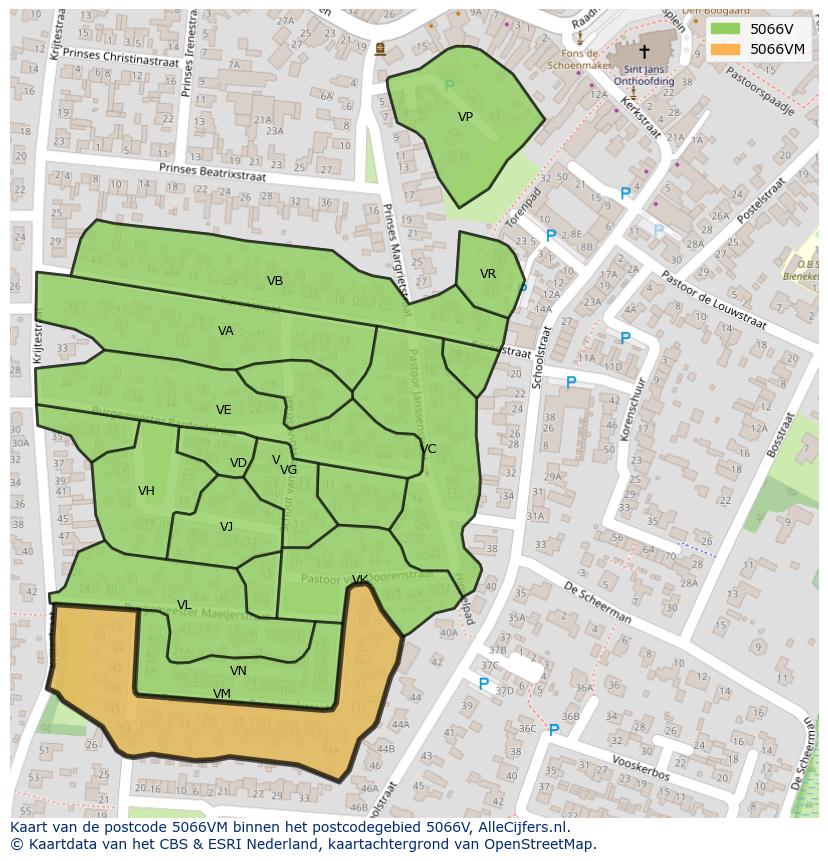 Afbeelding van het postcodegebied 5066 VM op de kaart.