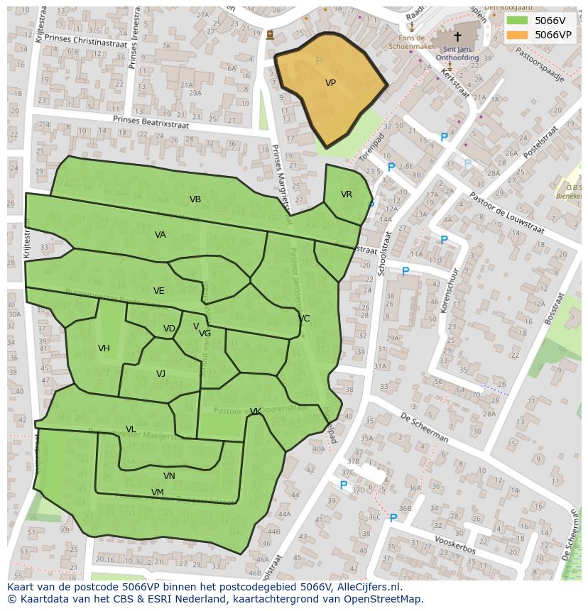 Afbeelding van het postcodegebied 5066 VP op de kaart.