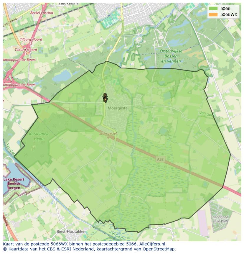Afbeelding van het postcodegebied 5066 WX op de kaart.
