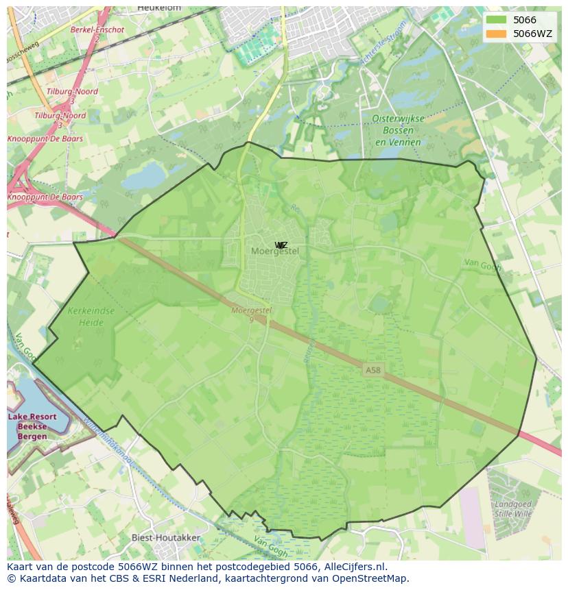 Afbeelding van het postcodegebied 5066 WZ op de kaart.
