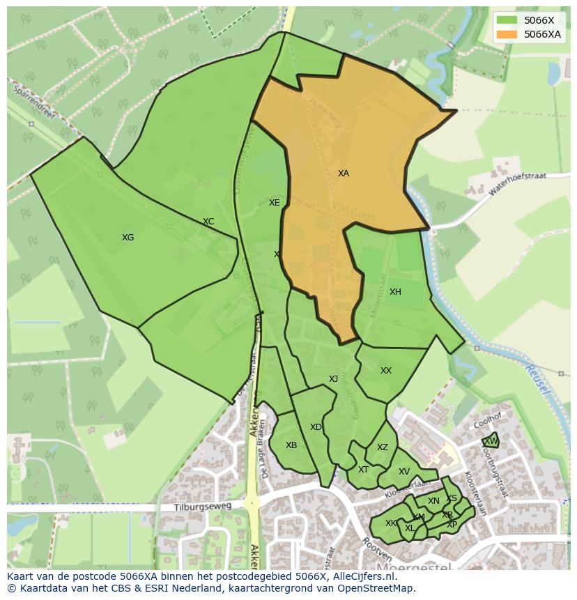 Afbeelding van het postcodegebied 5066 XA op de kaart.