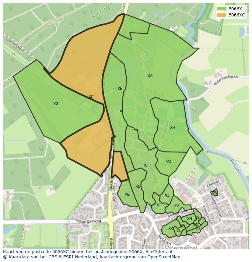 Afbeelding van het postcodegebied 5066 XC op de kaart.