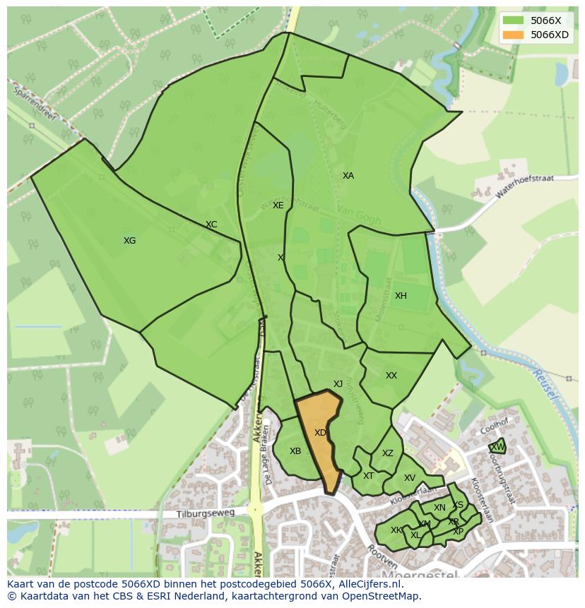 Afbeelding van het postcodegebied 5066 XD op de kaart.