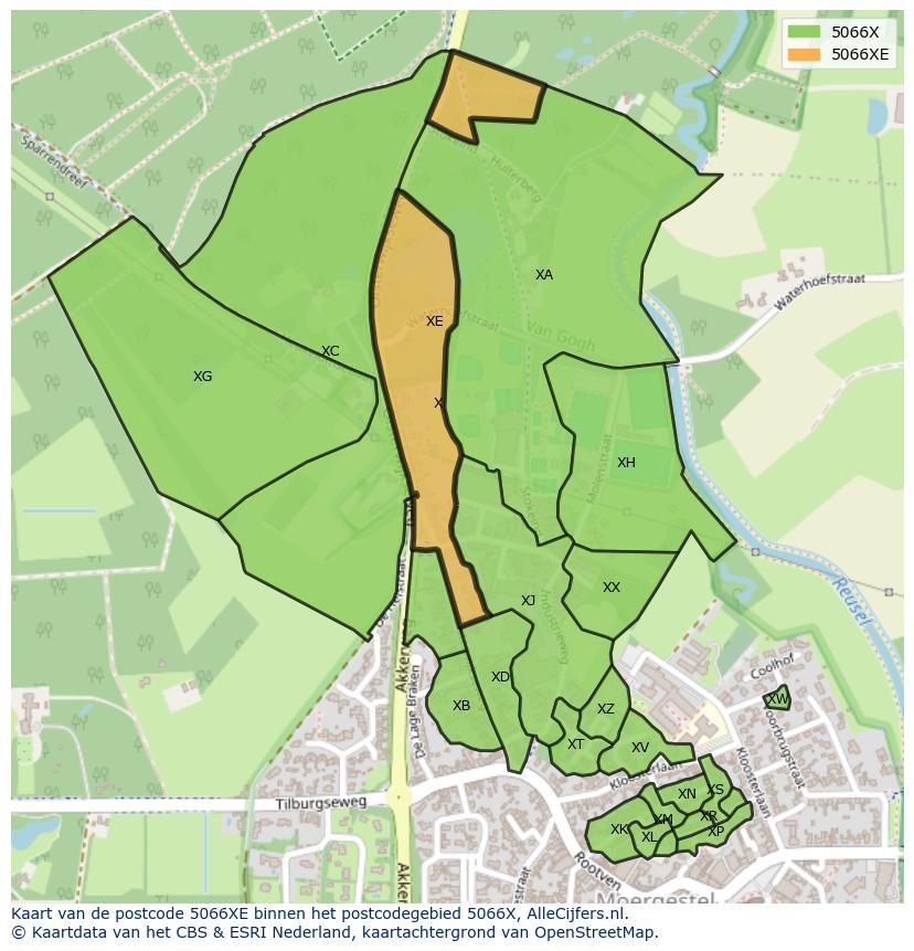 Afbeelding van het postcodegebied 5066 XE op de kaart.