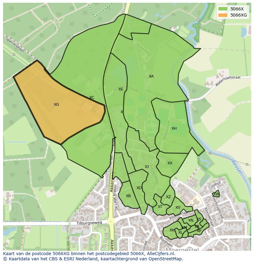 Afbeelding van het postcodegebied 5066 XG op de kaart.