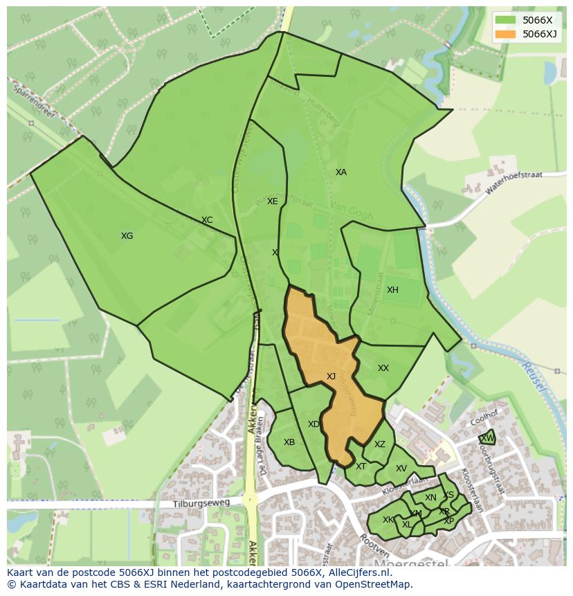 Afbeelding van het postcodegebied 5066 XJ op de kaart.