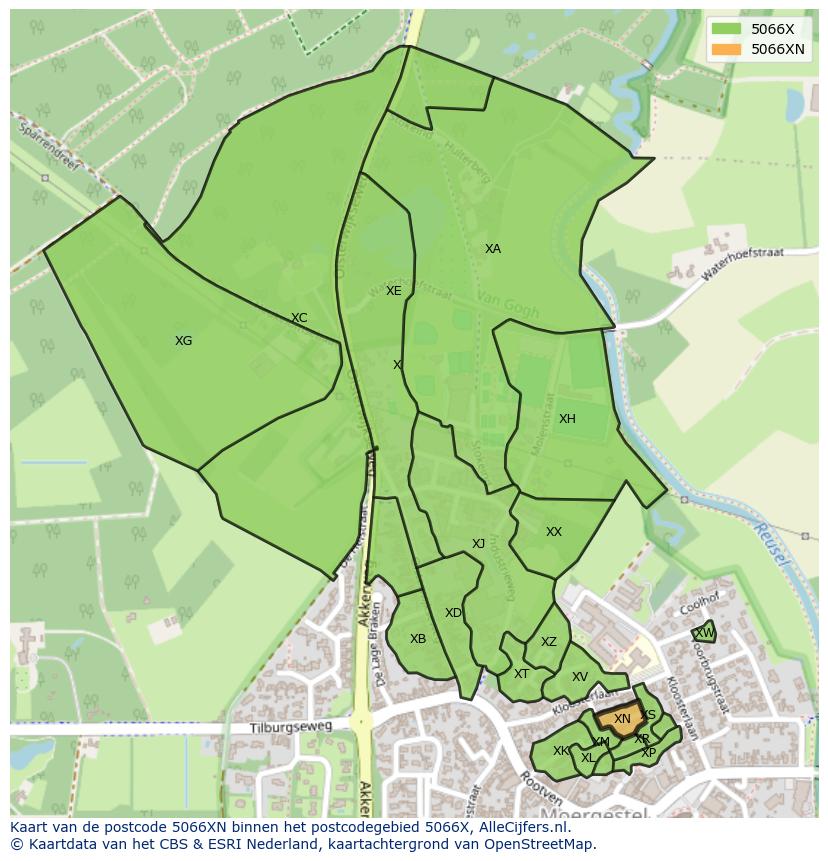 Afbeelding van het postcodegebied 5066 XN op de kaart.