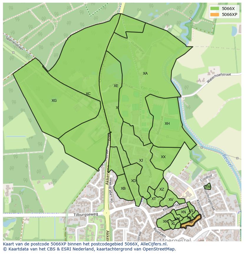 Afbeelding van het postcodegebied 5066 XP op de kaart.