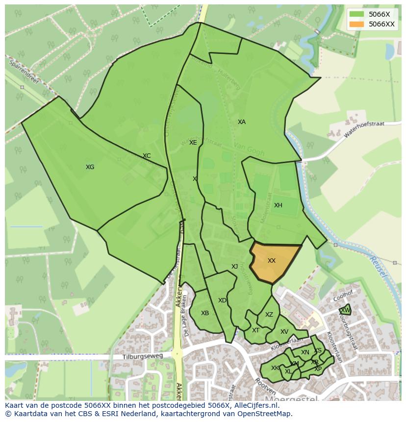 Afbeelding van het postcodegebied 5066 XX op de kaart.