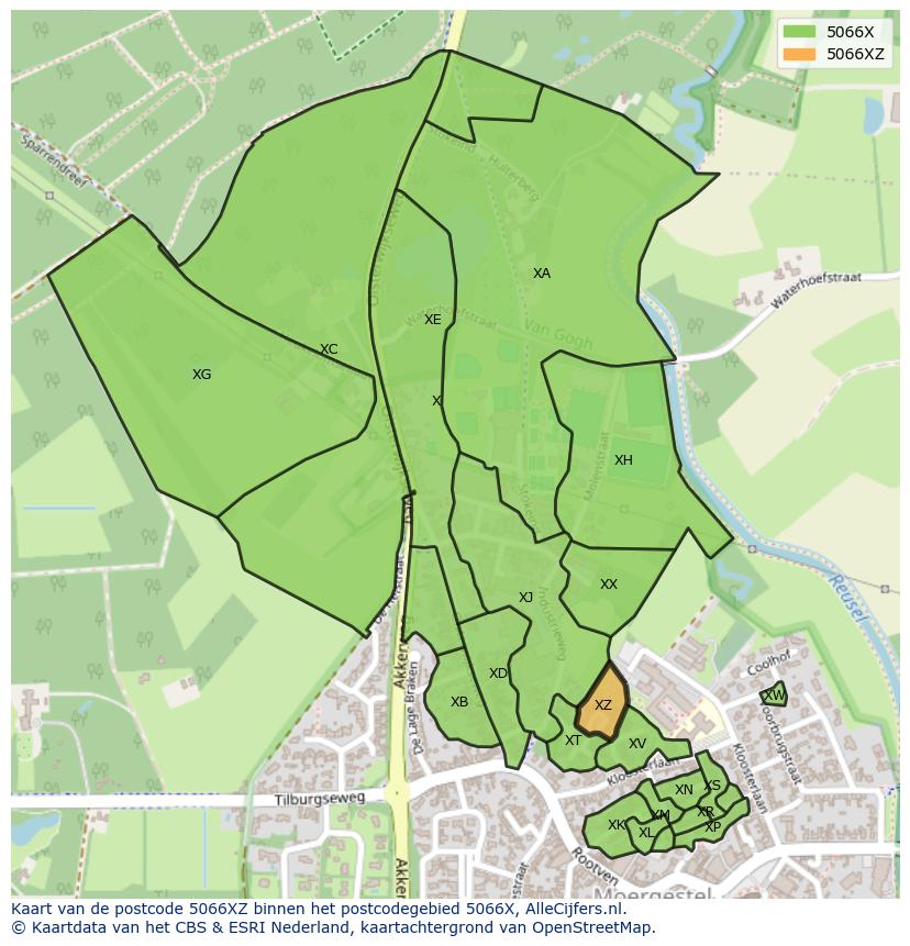 Afbeelding van het postcodegebied 5066 XZ op de kaart.
