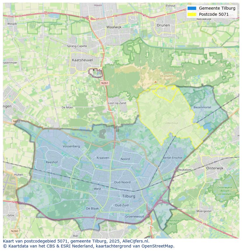 Afbeelding van het postcodegebied 5071 op de kaart.