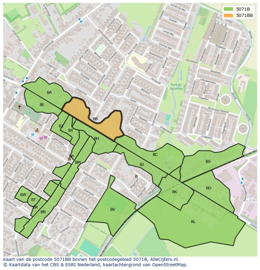 Afbeelding van het postcodegebied 5071 BB op de kaart.