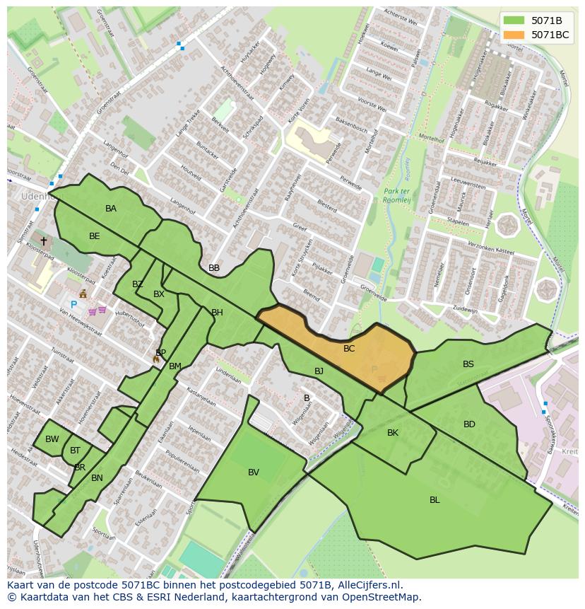 Afbeelding van het postcodegebied 5071 BC op de kaart.