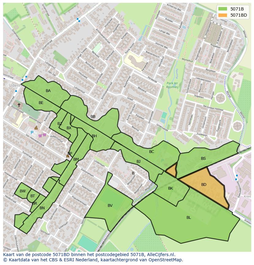 Afbeelding van het postcodegebied 5071 BD op de kaart.