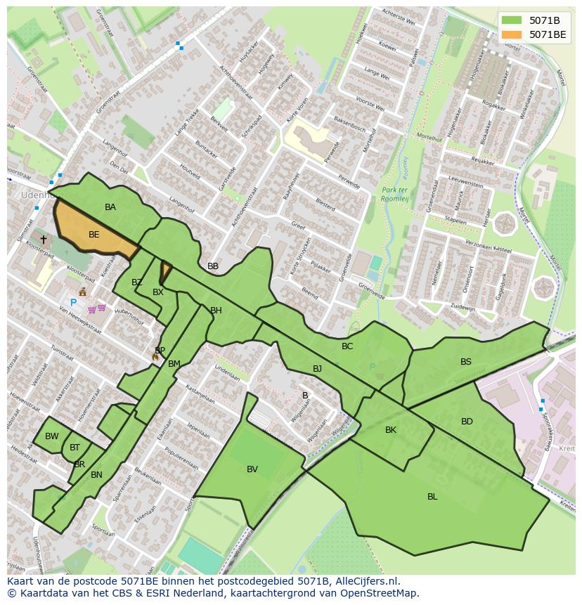 Afbeelding van het postcodegebied 5071 BE op de kaart.