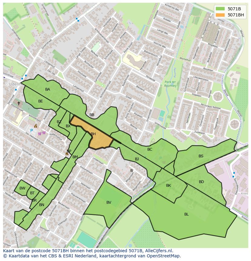 Afbeelding van het postcodegebied 5071 BH op de kaart.