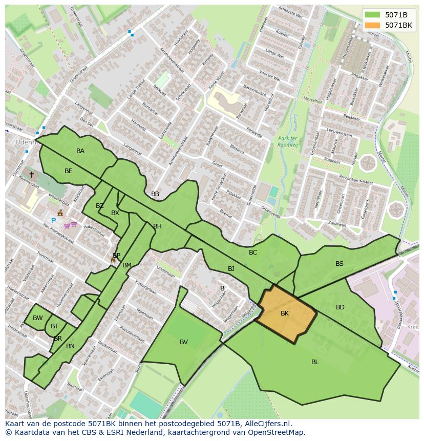 Afbeelding van het postcodegebied 5071 BK op de kaart.